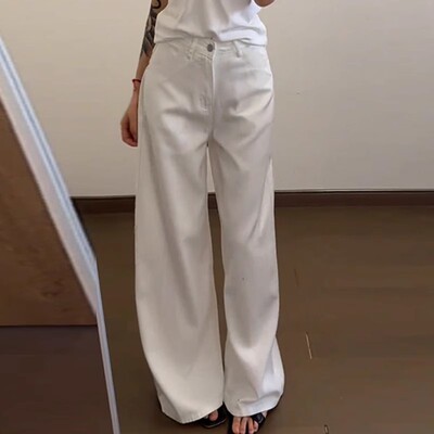 时尚百搭高腰直筒阔腿休闲牛仔裤