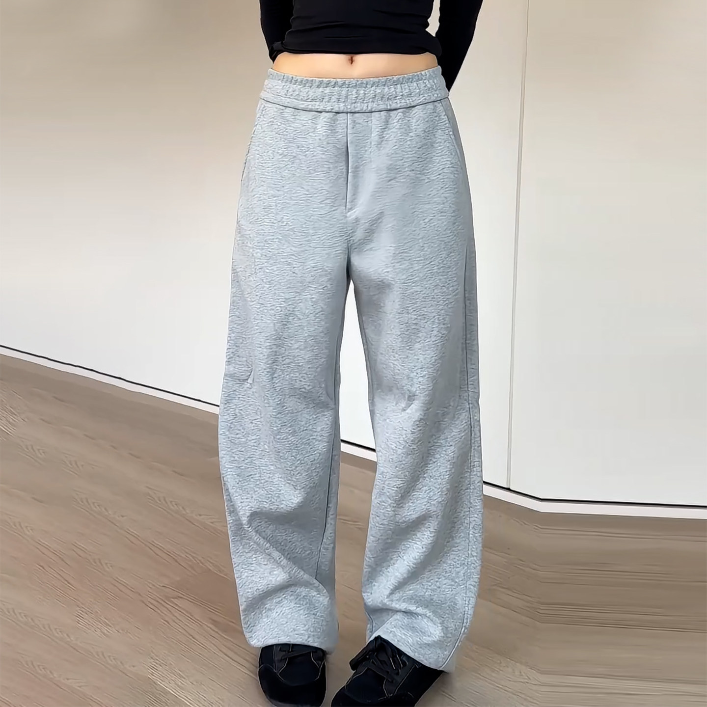 Ader简约慵懒风松紧腰弯刀卫裤女2026秋季新款舒适百搭休闲运动裤