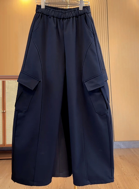 Ader加厚工装休闲裤女2025秋冬新款时尚百搭遮胯显瘦阔腿弯刀裤潮