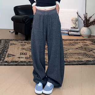 Ader休闲卫裤女2026春季新款高腰宽松运动阔腿垂感百搭显瘦弯刀裤