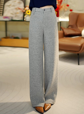 Ader花灰色绵羊毛休闲裤2025冬季新款百搭显瘦抗皱保暖窄版直筒裤