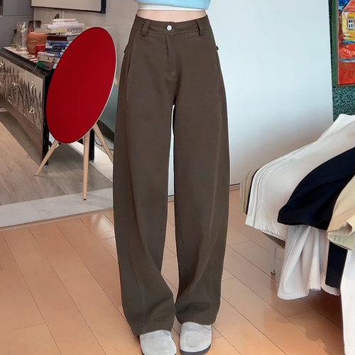 高腰宽松显瘦加绒阔腿弯刀休闲裤