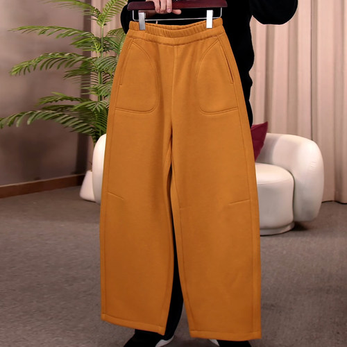 冬季加绒加厚阔腿简约舒适休闲裤