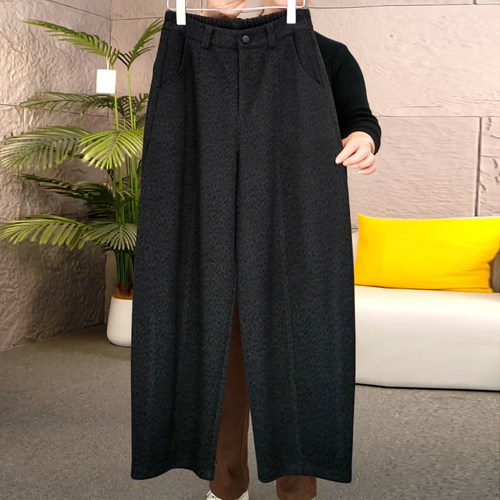 醋酸羊毛加绒豹纹显瘦休闲弯刀裤