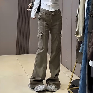 Ader高腰直筒微喇阔腿裤女2026秋季新款修身显瘦个性潮流休闲裤子