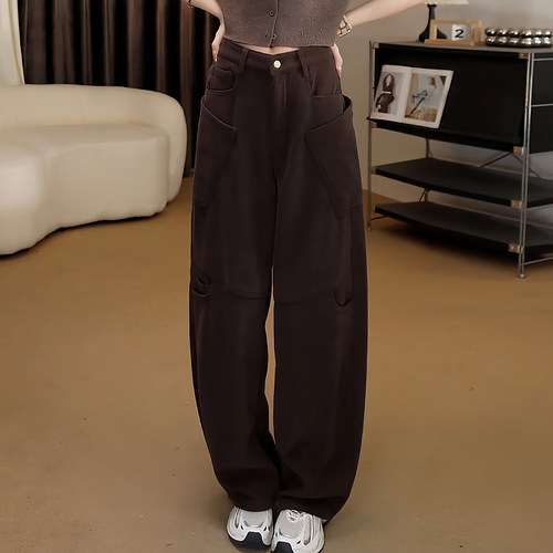 美式复古加绒灯芯绒弯刀工装裤