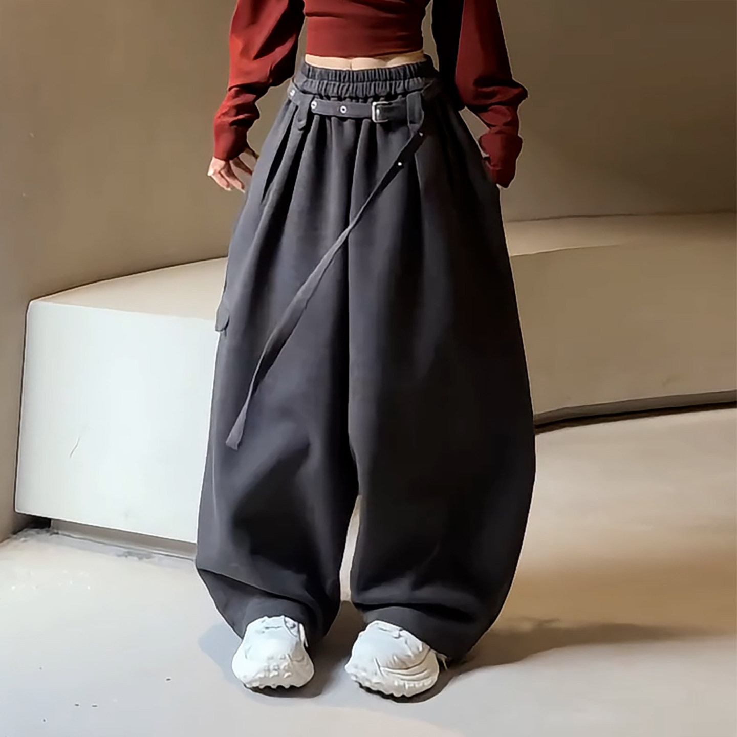 Ader个性高腰宽松垂感显瘦阔腿裤女2026秋季新款舒适百搭休闲裤子