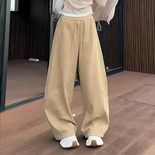 舒适松弛感百搭高腰阔腿弯刀卫裤