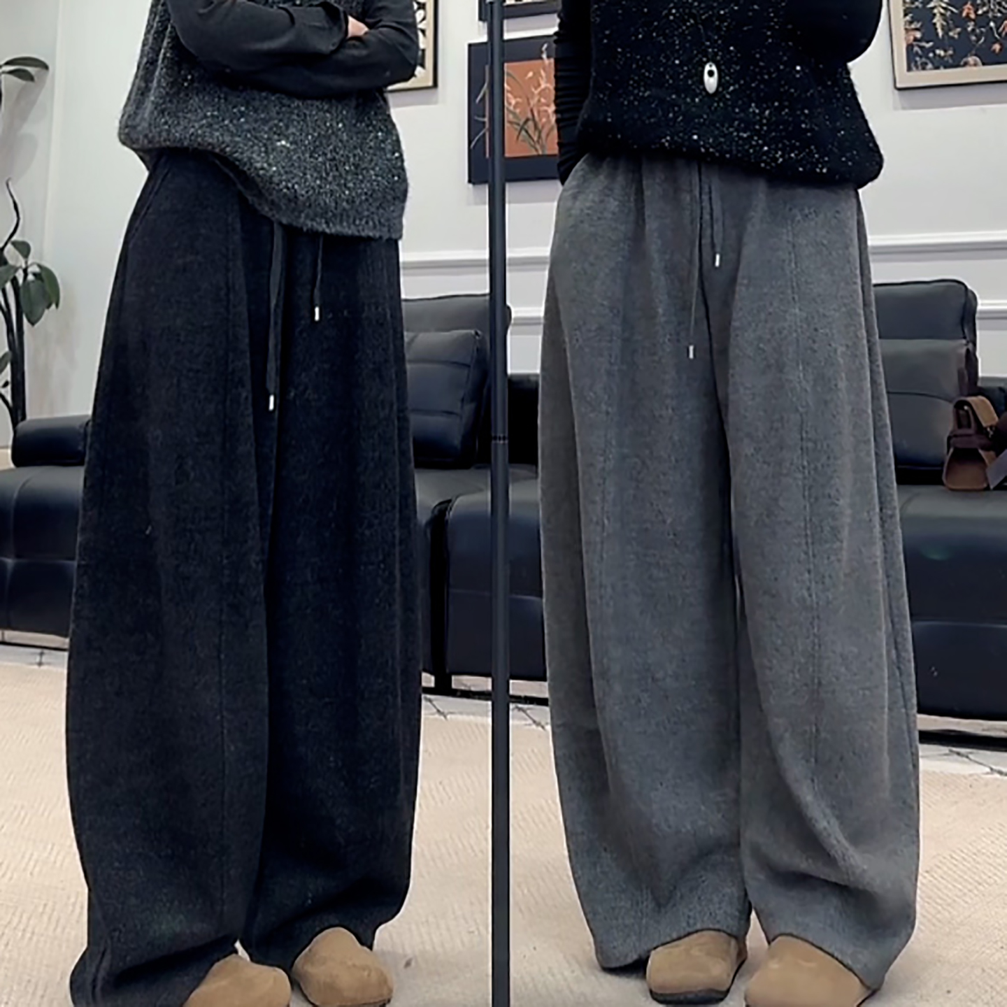 时尚慵懒风加绒加厚弯刀休闲裤女