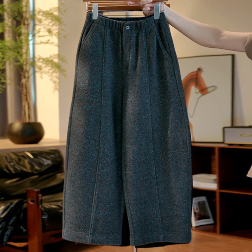 混纺绵羊毛加绒加厚百搭弯刀裤