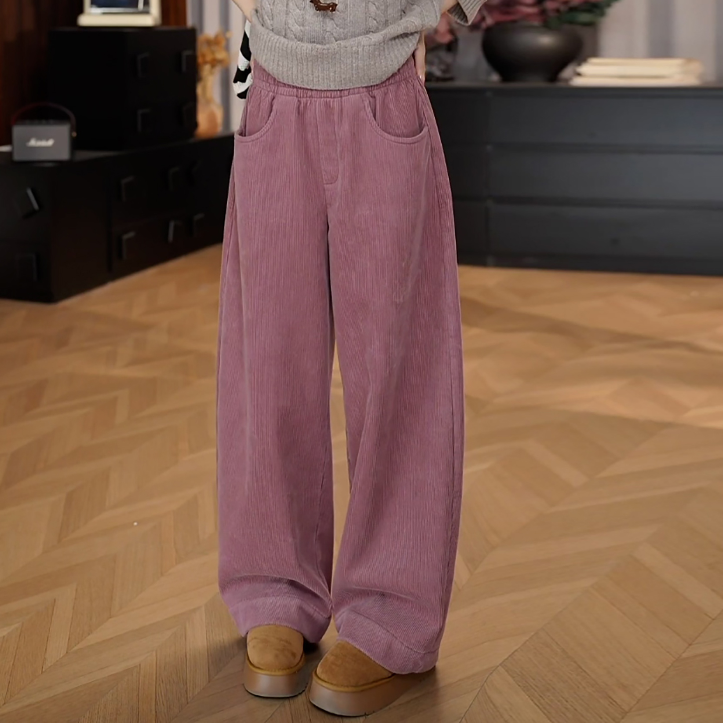 加绒加厚复古灯芯绒弯刀休闲裤