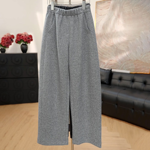 时尚简约百搭绵羊毛阔腿弯刀裤女