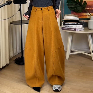 高腰简约百搭休闲裤 Ader韩版 新款 女2025冬季 潮 加绒保暖阔腿弯刀裤