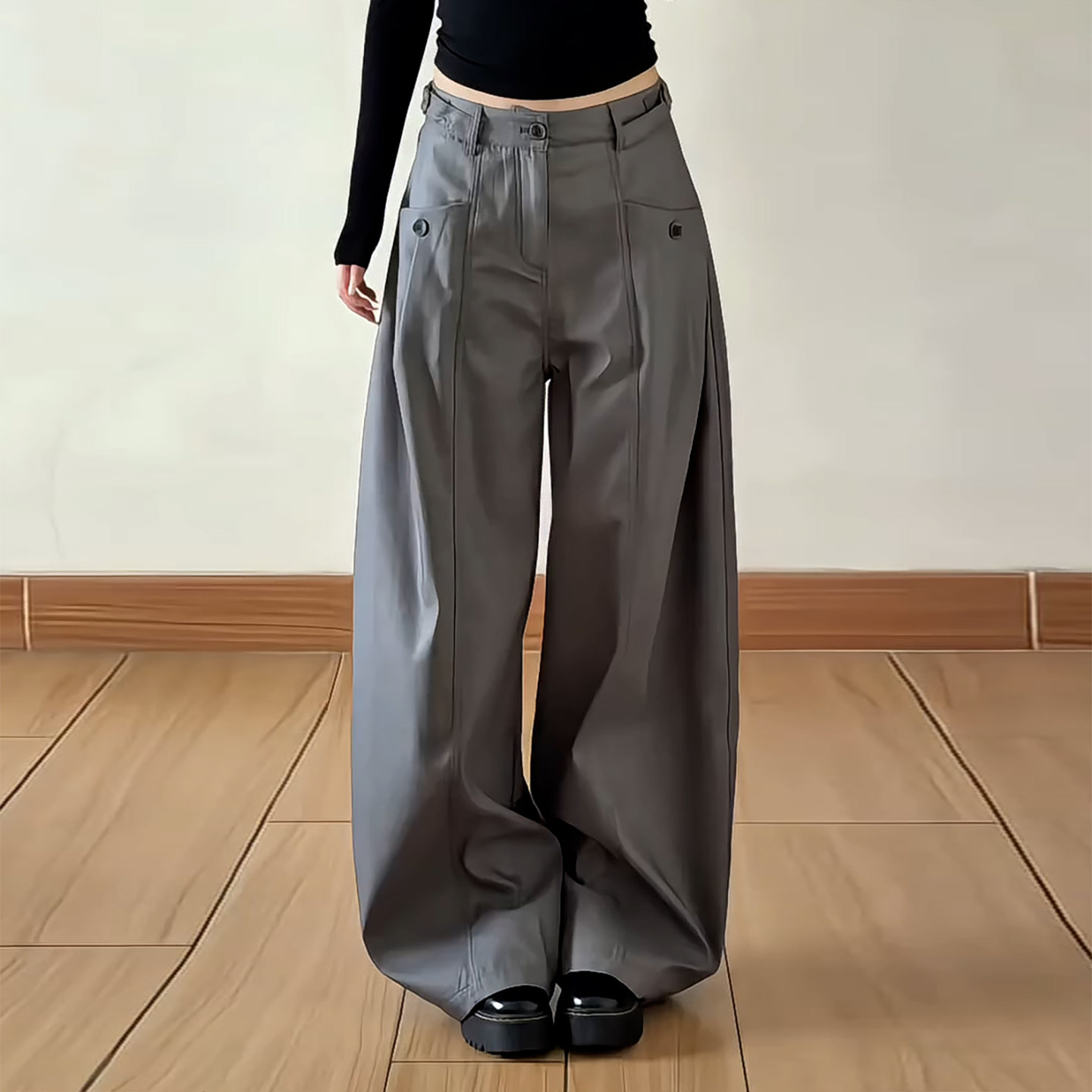 Ader高级感简约百搭阔腿拖地裤女2026秋冬新款个性小众松弛休闲裤