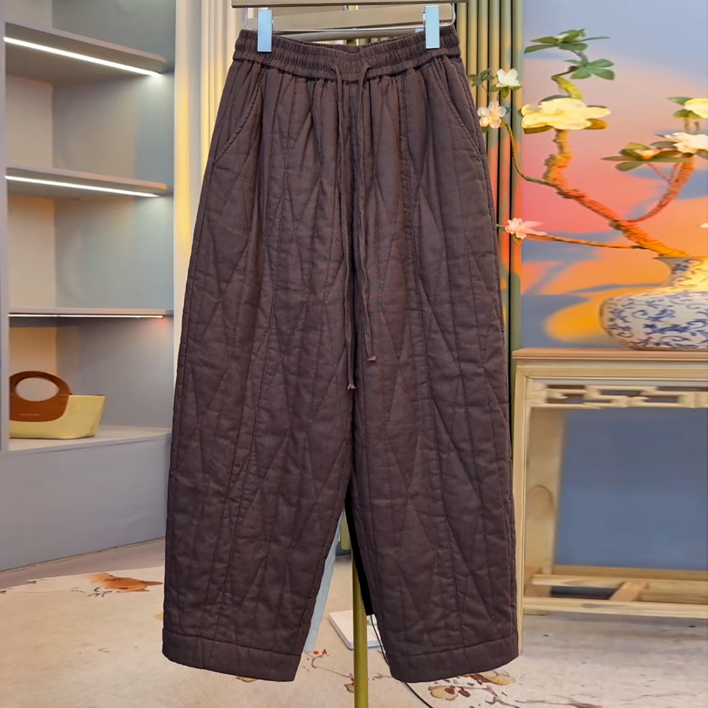 Ader加厚保暖棉裤女2025冬季新款松紧腰抽绳宽松遮胯显瘦哈伦裤,女装/女士精品,大码裤装,淘宝优惠券,粉丝福利购,淘宝优惠卷