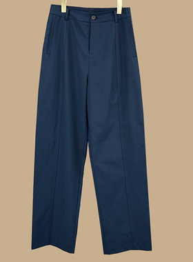 Ader藏蓝色气质高腰窄版直筒裤女2025夏季薄款时尚百搭显瘦休闲裤