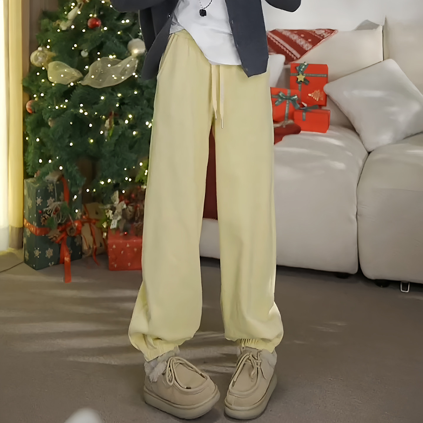 Ader松紧腰抽绳束脚卫裤女2026春季新款高腰宽松阔腿垂感休闲裤,女装/女士精品,大码裤装,淘宝优惠券,粉丝福利购,淘宝优惠卷