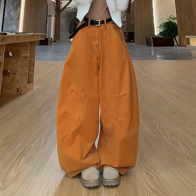 高级感潮酷辣妹保暖阔腿弯刀裤子