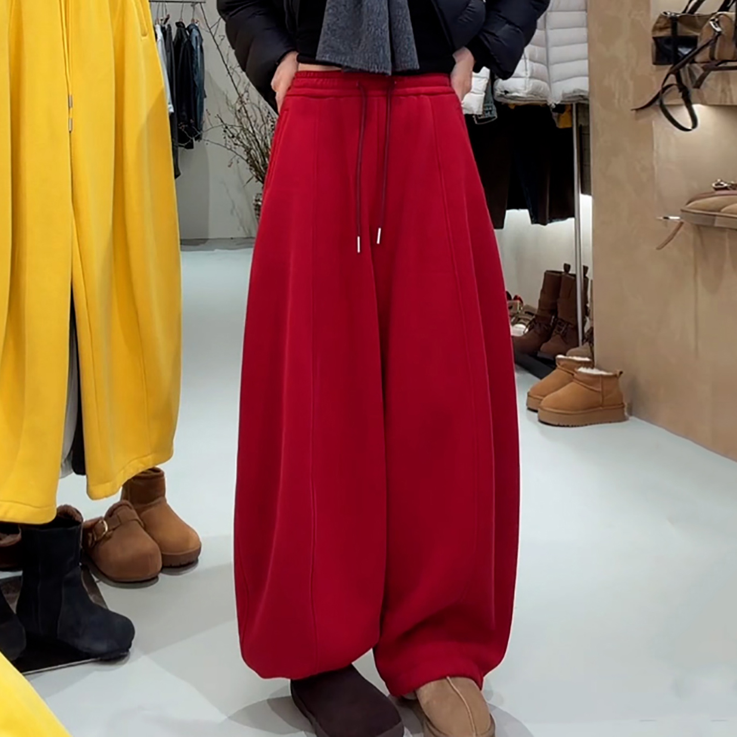 加绒加厚松紧腰抽绳阔腿弯刀卫裤