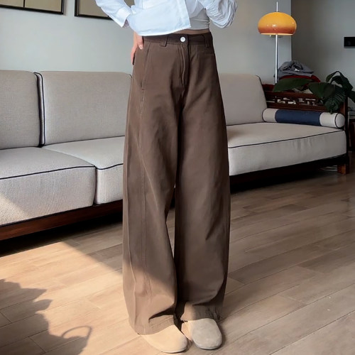 美式复古咖色百搭显瘦休闲弯刀裤