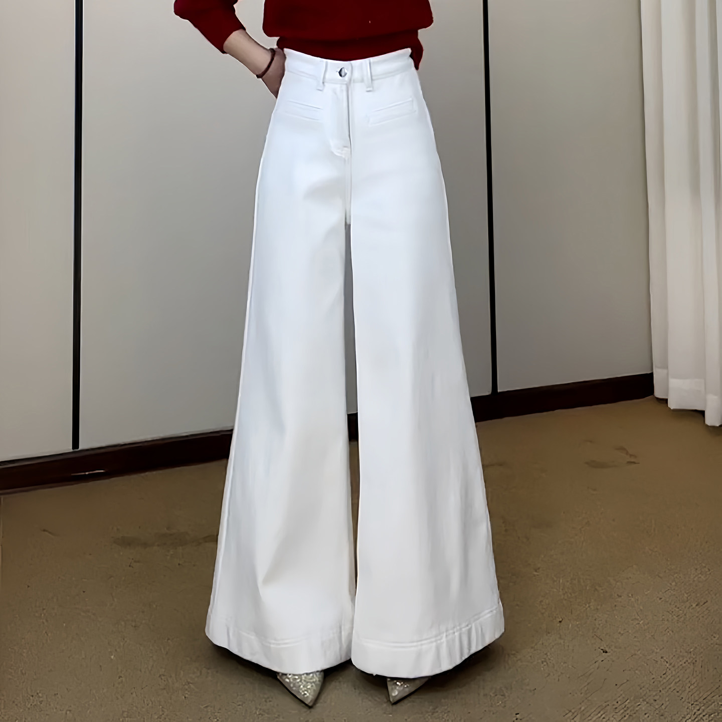 Ader白色气质高腰窄版直筒阔腿牛仔裤2026春季新款简约百搭休闲裤,女装/女士精品,大码裤装,淘宝优惠券,粉丝福利购,淘宝优惠卷