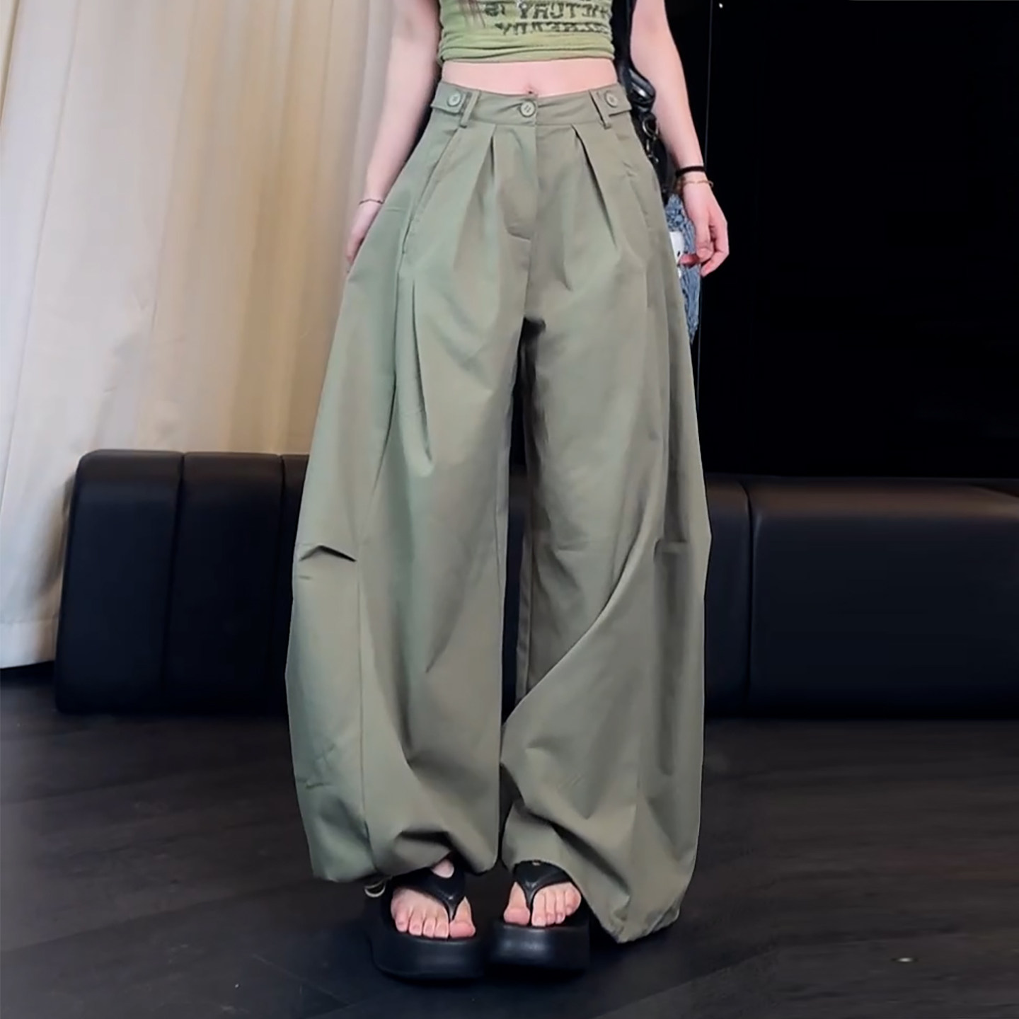 Ader舒适松弛感休闲裤女2026夏季新款宽松藏胯遮肉束脚阔腿长裤子