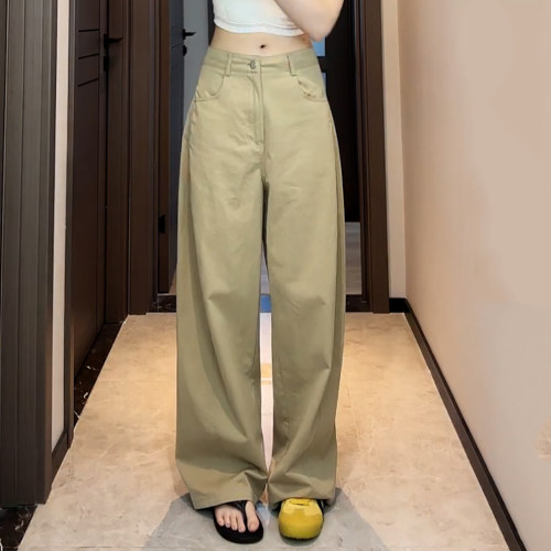 卡其色时尚百搭显瘦弯刀休闲裤女
