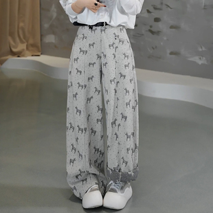 灰色小马提花时尚 Ader休闲裤 女2026春季 新款 百搭显瘦垂感阔腿裤