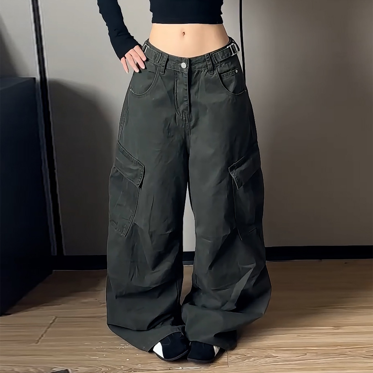 Ader美式复古工装阔腿裤女2026秋季新款个性潮酷风高腰拖地休闲裤