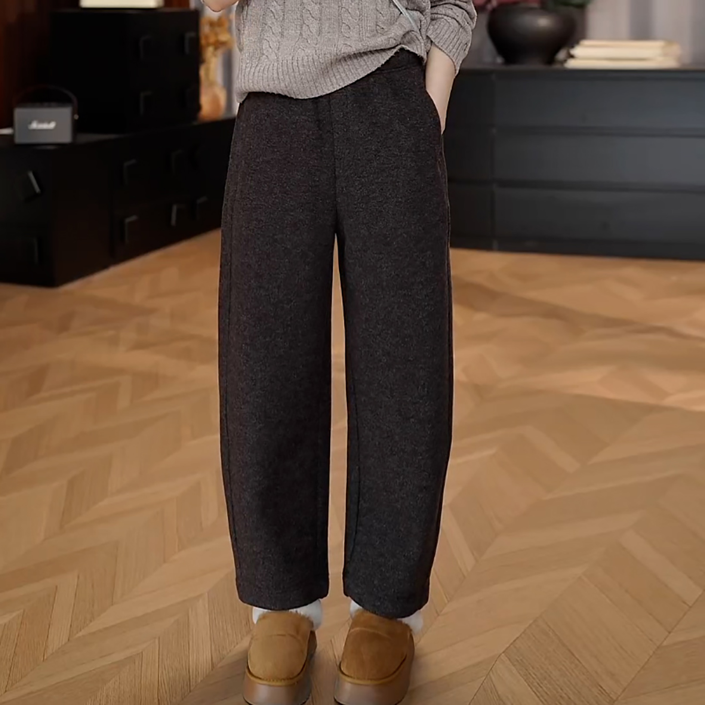 百搭加绒加厚保暖九分羊毛休闲裤