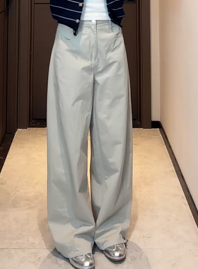 Ader浅灰色气质简约休闲裤女2025秋季新款时尚百搭高腰显瘦弯刀裤