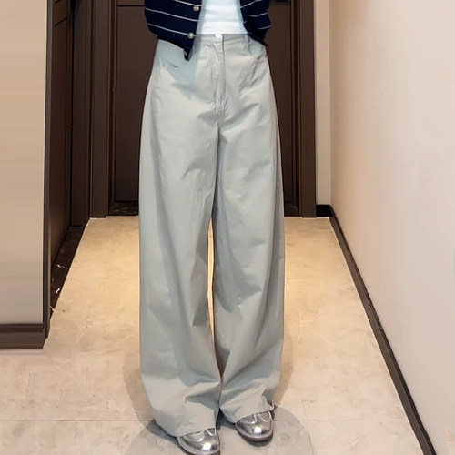 时尚百搭浅灰色气质简约休闲裤女