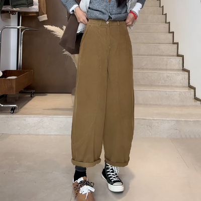 冬季加绒加厚灯芯绒九分气球裤