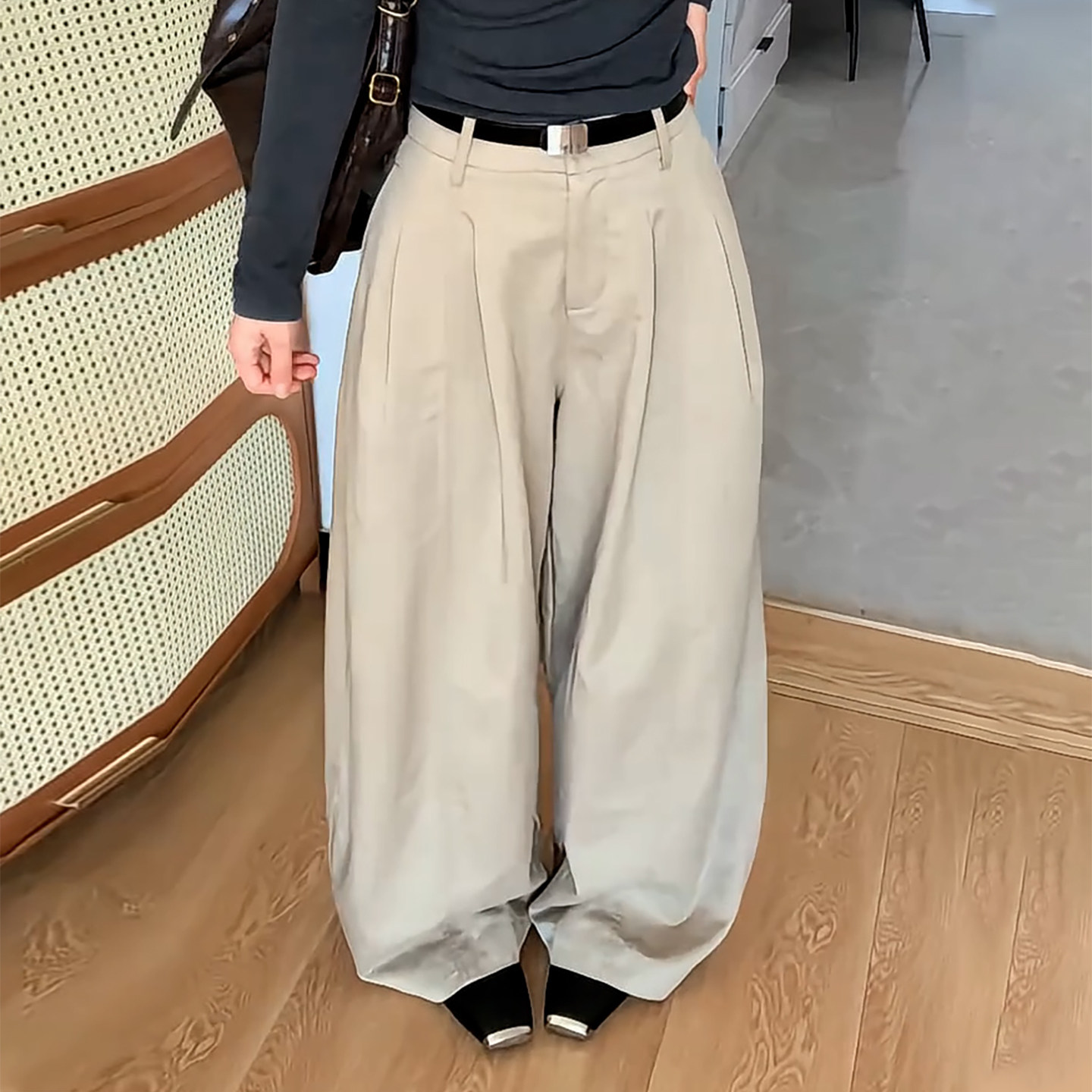 Ader宽松垂感高腰阔腿拖地长裤女2026秋季新款藏胯显瘦百搭休闲裤
