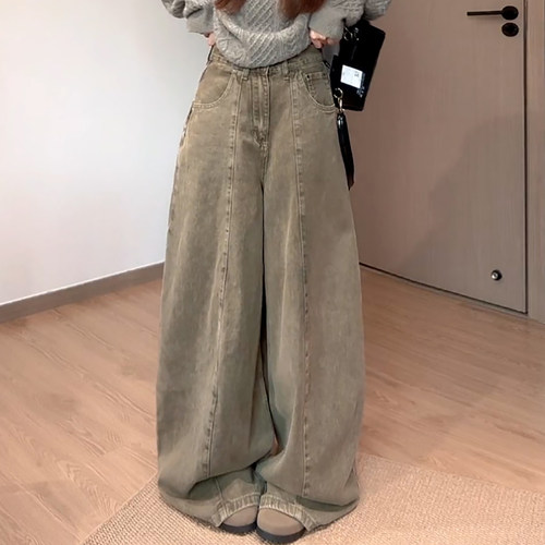 美式复古慵懒风宽松阔腿牛仔裤