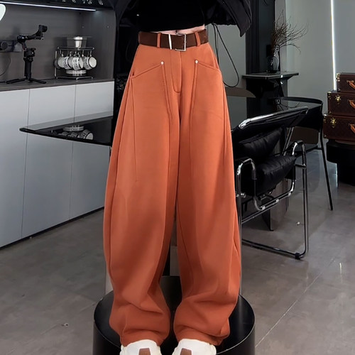 加绒加厚高腰宽松遮胯阔腿弯刀裤