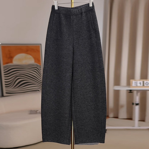 深灰色加绒保暖九分羊毛休闲裤