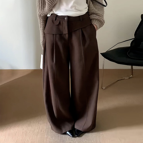 随性百搭小众高腰弯刀阔腿拖地裤