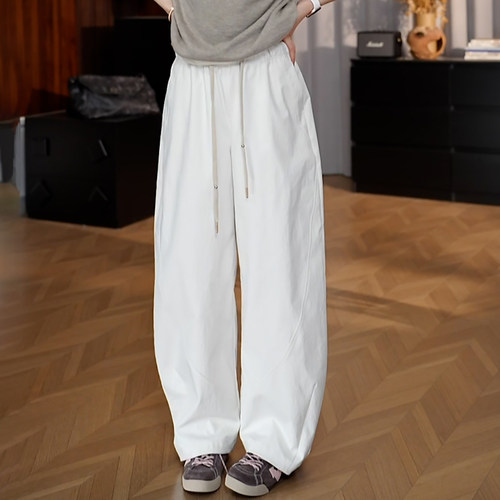 松紧腰抽绳简约休闲抗皱弯刀裤女