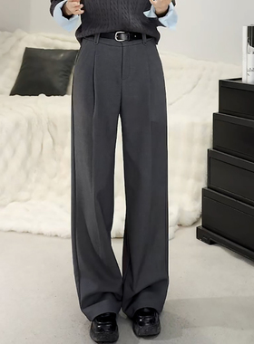 Ader灰色气质高级感西装裤女2025春季新款窄版直筒阔腿垂感休闲裤