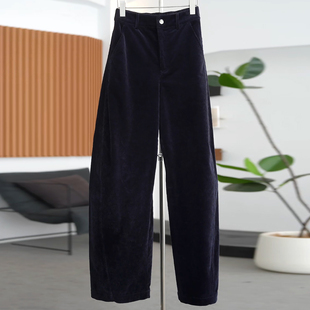 Ader藏青色复古灯芯绒弯刀裤女2026春季新款高腰宽松百搭显瘦裤子