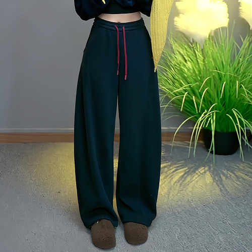 薄绒宽松百搭显瘦阔腿垂感弯刀裤