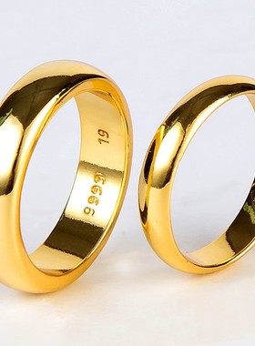 越南沙金戒指钢印6666光面送男女友礼物黄金色闭口情侣对戒不掉色