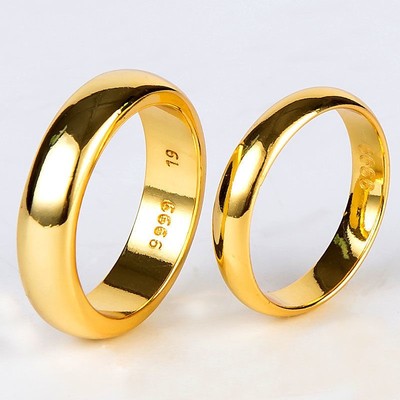 越南沙金戒指钢印6666光面送男女友礼物黄金色闭口情侣对戒不掉色