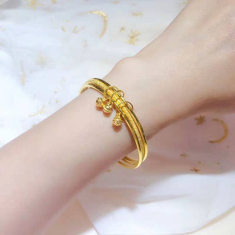 三生三世铃铛三环金黄色手镯女款越南沙金镯子送女友妈妈手链