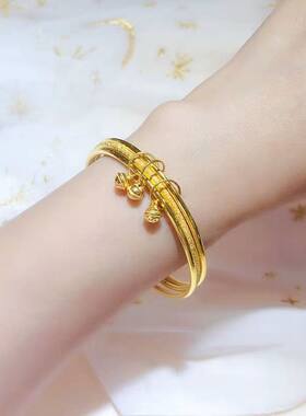 三生三世铃铛三环金黄色手镯女款越南沙金镯子送女友妈妈手链
