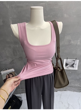 百搭Wang~纯欲方领背心女内穿外搭修身宽肩吊带白色上衣打底衫秋