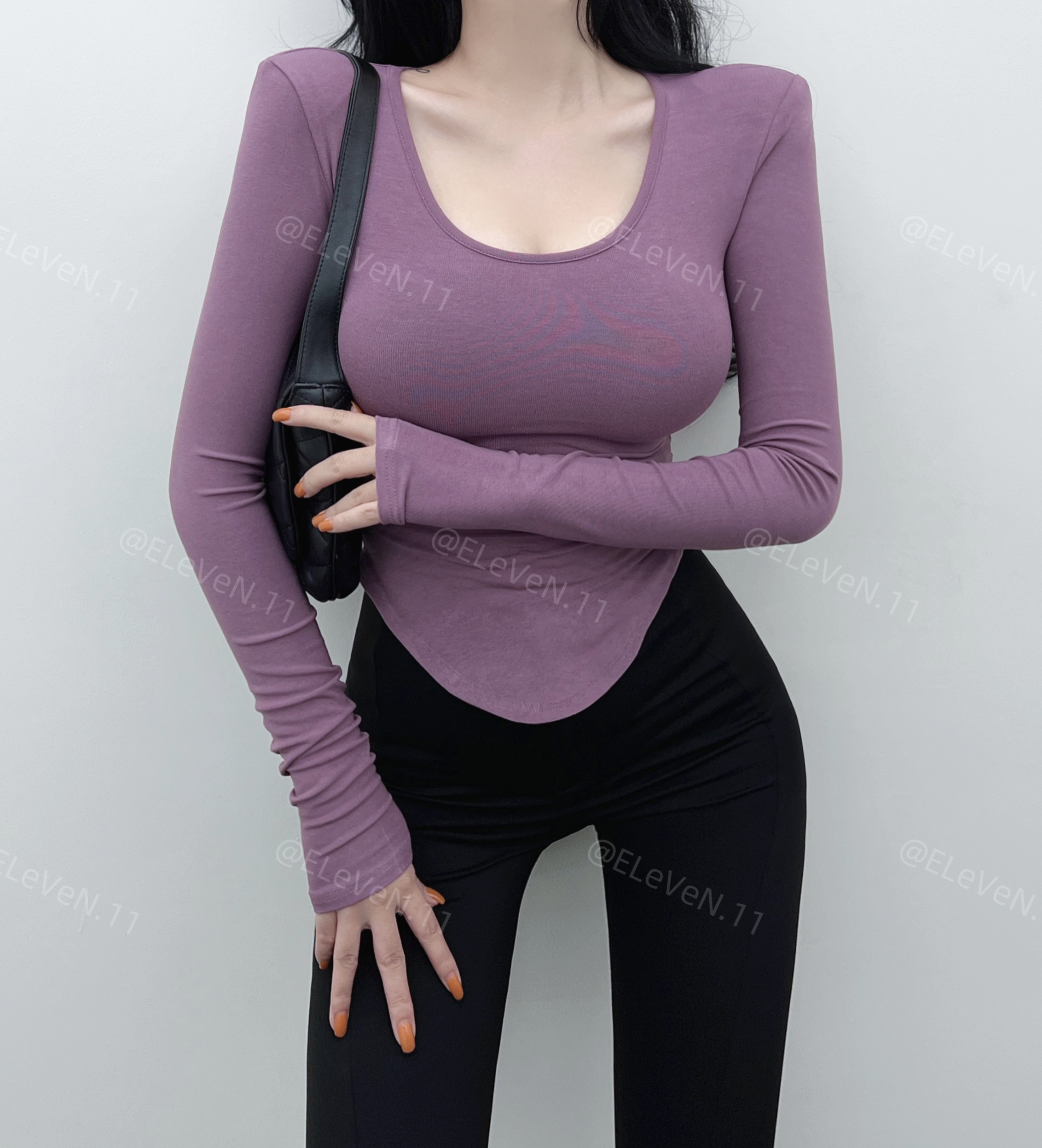 长袖纯欲垫肩上衣T恤紧身打底衫