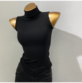 韩式 半高领无袖 背心女百搭大弹力修身 回馈款 显瘦打底衫 上衣内搭