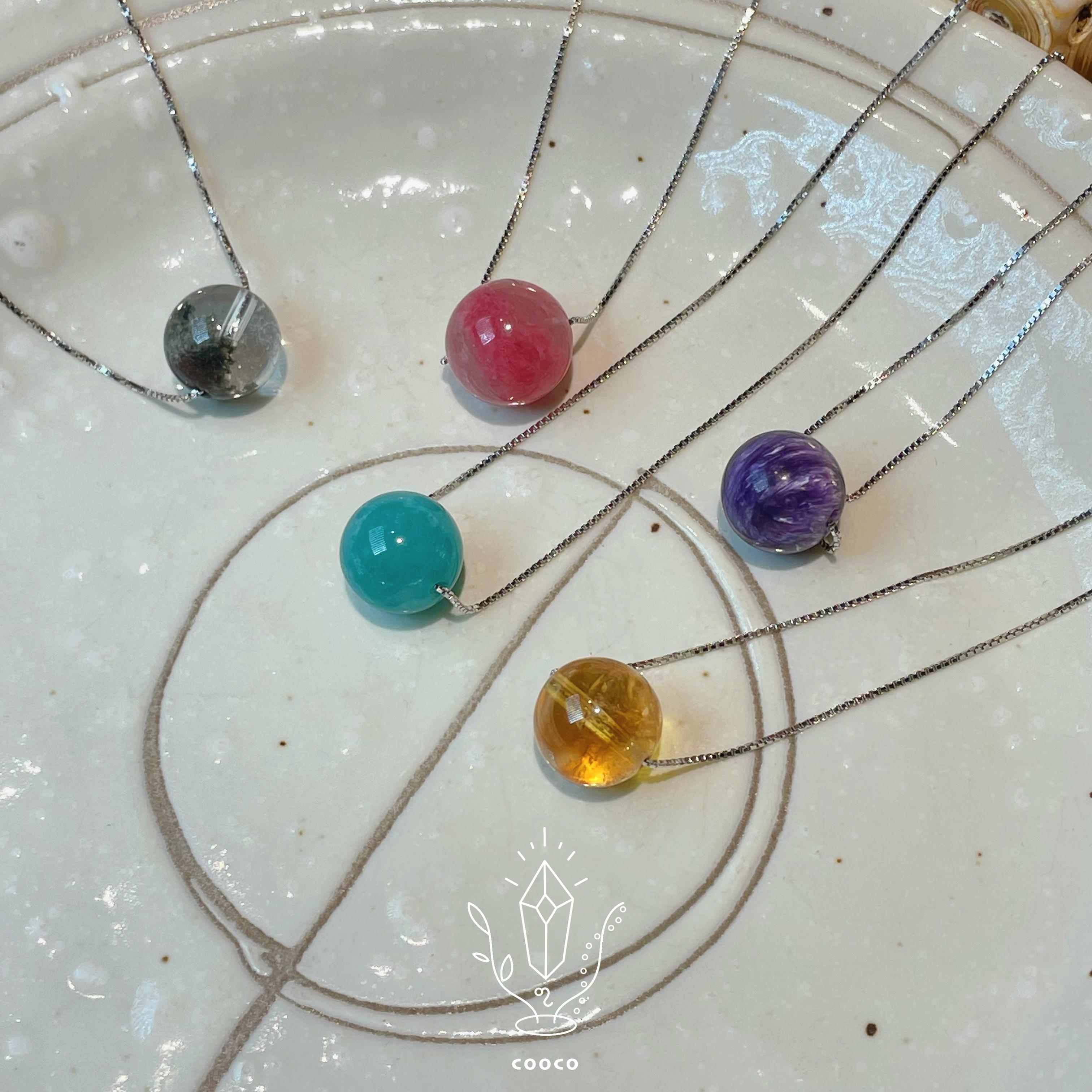 cooco万物有灵 天然水晶锁骨链s925银链紫水晶粉晶绿幽灵单珠项链